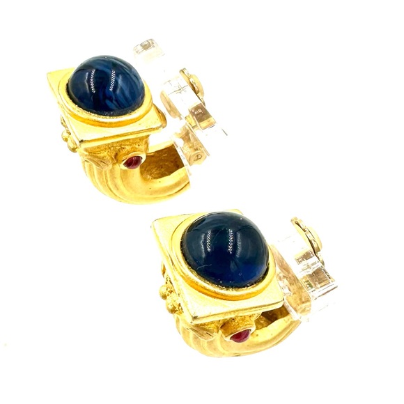 Vintage CINER ? Gold Mogul Poured Glass Clip On Earrings - Picture 9 of 12